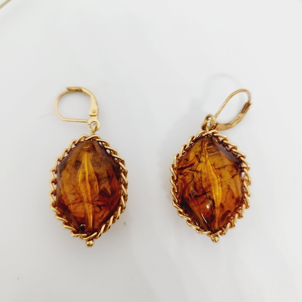 Joan Rivers Chunky Lucite Faux Amber Heavy Statement Necklace And Earring Set - Picture 10 of 11